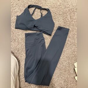 Dark Blue Sports Bra and Leggings Set